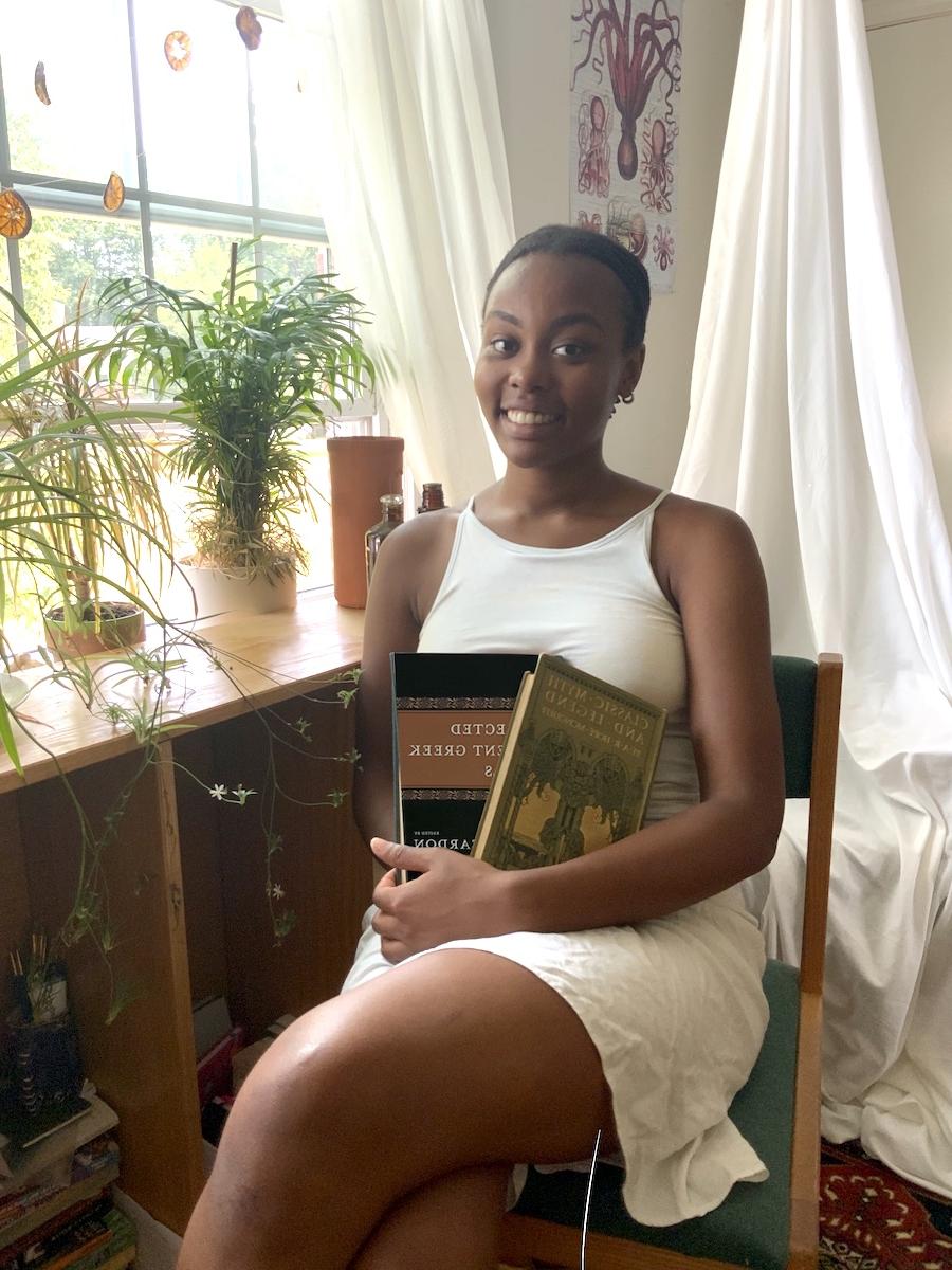 Sarah Munoru with her Greek texts